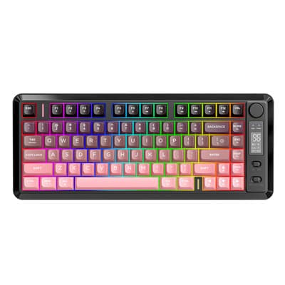 Free Wolf M75-1 Rgb Teclado Inalambrico Membrana, 82 Teclas Anti-ghosting, Bluetooth Y 2.4g Teclado Gamer, Teclado Con Pantalla Led, Perilla Y Luz Arcoíris, Español Teclado Para Oficina Y Juegos, Rosa