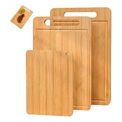 Kit 3 Tablas Para Picar Cocina Cortar Bambú Madera Natural