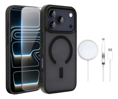 Funda Magsafe Para iPhone + Cargador Inalámbrico 15w + Mica De Vidrio Templado Para iPhone, 5 Colores