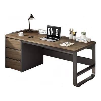 Escritorio Para Computadora Mesa Escritorio Home Office Con 3 Cajones, Marrón-cajón A La Izquierda