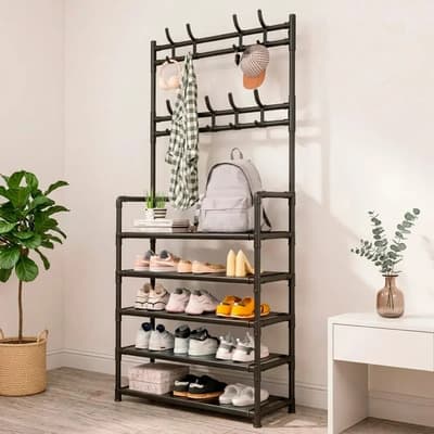 Zapatero De 5 Niveles Perchero Acero Metálico Organizador 2 En 1 Zapatera Armable Con 8 Ganchos Almacenamiento Para Tenis Fsy Fasilyt Negro Negro 5 Niveles - $199.00 en Mercado Libre | PrecioMX