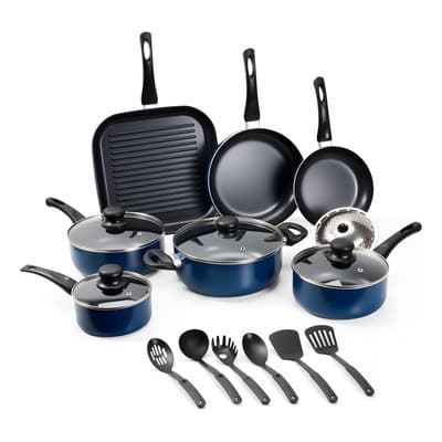 Kit Batería De Cocina Aluminio Sartén Antiadherente 18pcs Azul Acero