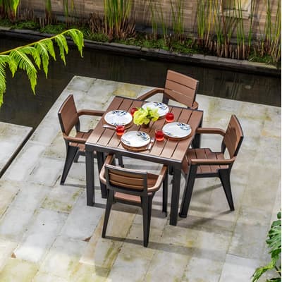 Juego de Comedor Exterior Jardin 4 Puestos Tipo Madera Mq Color Tabaco