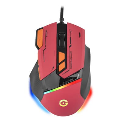 Mouse Gamer Getttech, Con Iluminación RGB, 7200 DPI Ajustable, 8 Botones Personalizables Mediante Software, Alámbrico 1.5M, para Portátil PC Gamer, Rojo