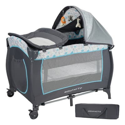 Cuna Corral Bebé Multifunción Con Cambiador Y Mosquitero Gris Liso