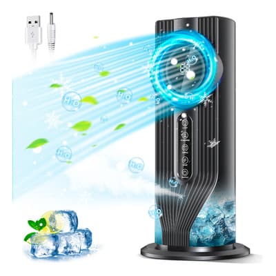 Ventilador De Aire Acondicionado 4 En 1 Mini Enfriador Portátil Ajustable 6 Modos De Viento Y Niebla Humidificador De 7 Luces Con Tanque De Agua De 450 Ml Temporización 1h-6h