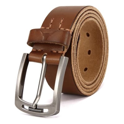 Cinturón Hombre Cuero Bovino Auténtico Piel Cinto Hombre Color Marrón Diseño De La Tela Lisa Talla 120