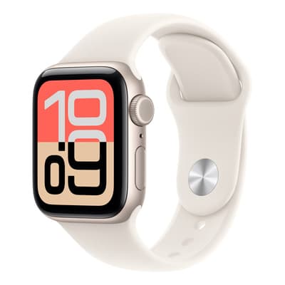 Apple Watch SE 3 GPS + Cellular • Caja de aluminio blanco estelar de 44 mm • Correa deportiva blanco estelar - S/M - Distribuidor Autorizado