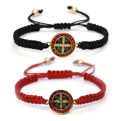 Fuezoiu 2pz Pulsera Tejidas Medalla San Benito Joyería Hombre Mujer Regalo Día De San Valentín Regalo Negro/rojo - $85.75 en Mercado Libre | PrecioMX