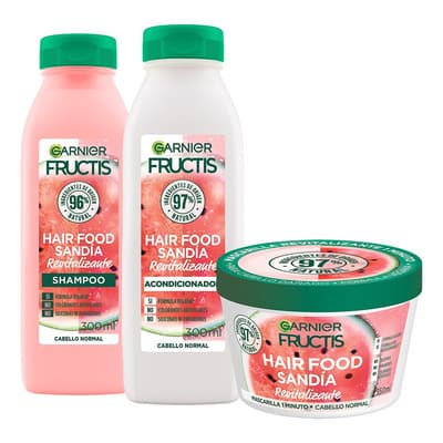 Kit Garnier Fructis Hair Food Sandía Revitalizante, Para Cabello Normal, Ingredientes Naturales, Fórmula Vegana Sin Siliconas, Shampoo 300 Ml, Acondicionador 300 Ml Y Mascarilla 350 Ml - $174.75 en Mercado Libre | PrecioMX