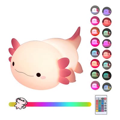 Lámpara Rosa Ajolote Noche Led Axolotl Recargable Recamara Remoto 16 Colores Para Amigos Chicos Familia Niña El Regalo Perfecto