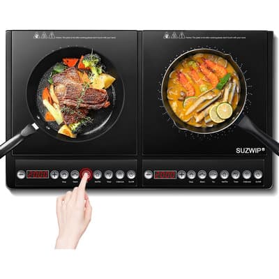 Parrilla Eléctrica De Inducción SUZWIP Múltiples Controles 2000W+2000W 2 Quemadores 4+4 Modos 8 Niveles De Potencia Con 1min-3H Temporizador Pantalla Táctil Estufa Eléctrica Color Negro