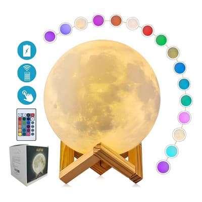 Lámpara luna 15cm 3d 16 colores touch control recargable color de la estructura madera clara Auxtoo