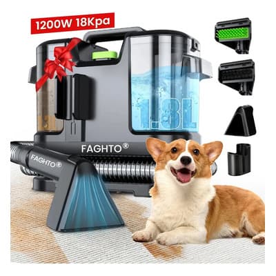 Aspiradora Para Limpiar Alfombras Y Manchas FAGHTO 1200W 1.8L+1.3L 18Kpa 3 En 1 Para Hogar O Auto Oficina 5m+1.5m Con 2 Cabezales De Cepillo