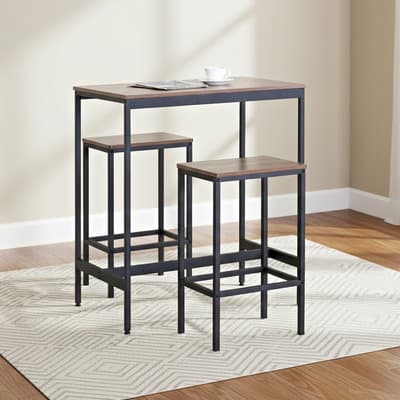 MUEBLANA - Mesa Alta con 2 Bancos – Compacta, Resistente y Moderna – Acero y Madera – Ahorra Espacio – Fácil de armar – Ideal Cocina o jardín – Capacidad 30/80kg – 80x50x90 cm