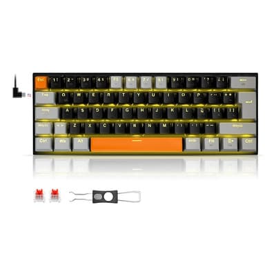 TERPORT Teclado Mecánico 60% Z11-E69 Español Latino Luz Amarilla Con Switch Huano Red Hotswap, Teclado Gamer de 62 Teclas Anti-Ghosting