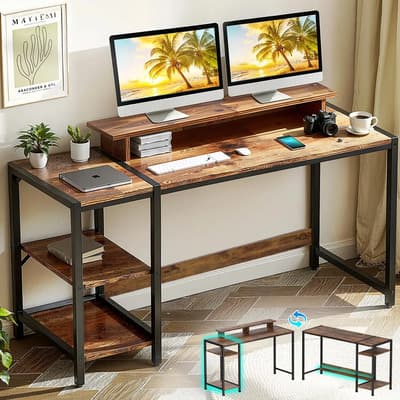 SAFONUS Escritorio Para Computadora, Escritorio Con Estante Removible, Escritorio Para Oficina En Casa 100*76*45cm, Escritorio De Computadora Ajustable Capa con Soporte para Computadora Moderno