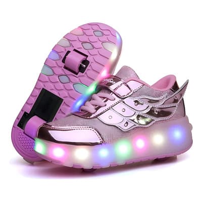Tenis Patín con Luces LED y 2 Ruedas Extraíbles – Para Niña – Color Rosa – Talla 19 (Números 17 a 21)