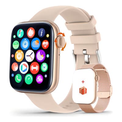 Reloj Inteligente Mujer SmartWatch P45 Llamada Bluetooth 1.85" FoxBox Dorado/Rosa Bisel IOS/Android Silicona/Acero inoxidable