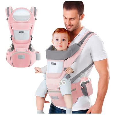 Cangurera Portabebé Raganet Mochila Multifuncional Con Asiento Bebé Color Rosa