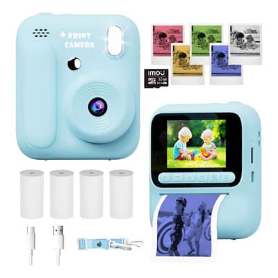 Glowlin® Cámara Digital Para Niños Hd Fotos Imprimible Con 32gb Sd Color Verde, Admite Impresión En Rollo A Color E Impresión En Blanco Y Negro En Papel Normal, Azul