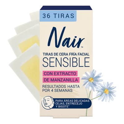 Nair Tiras De Cera Fría Facial Sensible 36 Piezas Con Extracto De Manzanilla Piel Suave Y Tersa Hasta Por 4 Semanas - $86.00 en Mercado Libre | PrecioMX