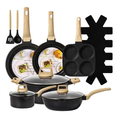 Bateria de Cocina Antiadherente Aluminio juego de ceramica 15 Piezas ollas y sartenes de teflon para induccion o gas Alta Calidad