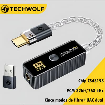 Adaptador De Audio Usb C Hi-res Amplificador Auriculares Type-c A 3.5mm Con 5 Modos De Filtro + Uac Dual Y Chip Dac Cs43198+usb Ct7601 32bit/768khz Dsd256, Techwolf Decodificador De Audio Portátil
