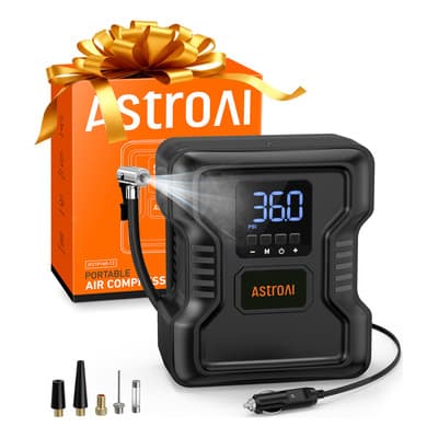 Astroai 160BK Compresor De Aire Auto Portatil Inflador De Llantas Digital Automatico 160psi, Bomba Electrico Con Pantalla Lcd, Bomba De Neumático Digital,auto Coche Inflador De Llantas Negro