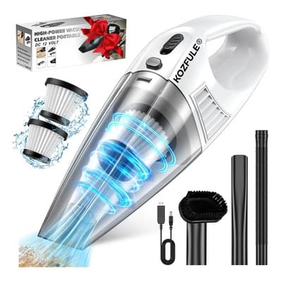 Aspiradora Inalámbrico De Mano Portátil KOZFULE 5 En 1 9000pa Con 2 Filtro 500ml 120w 3600mah Para Hogar Y Auto Y Oficina Aspiradora de Mano Color Blanco