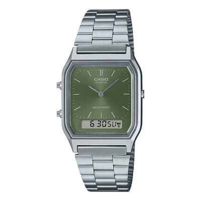 Reloj Casio Moda Modelo: Aq-230a-3amqycf Correa Gris Plateado Verde