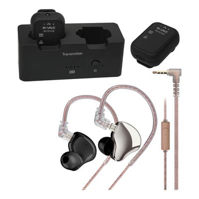 M-vave Wp12 Sistema Monitoreo Inalámbrico De Retorno De Audio Transmisor Receptor Y Audífonos Hifi In-Ear Con Micrófono - 2,4 Ghz, Transmisión Audio 24 Bit/48 Khz, Alcance 30 M, Batería Larga Duración