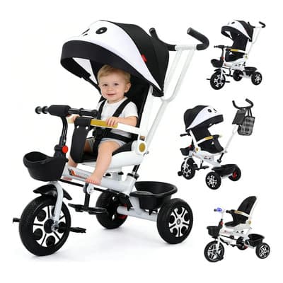 Triciclo Infantil 9 En 1 Con Asiento Giratorio Y Reclinable De 360 Grados, Barra De Empuje Convertible Y Ajustable, Arnés Y Frenos De Seguridad, Capó Extraíble Y Espacio De Almacenamiento Agua - $2,078.23 en Mercado Libre | PrecioMX