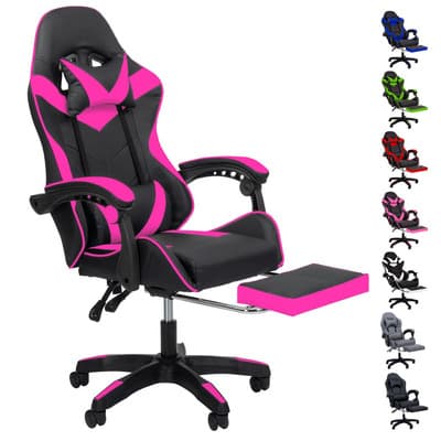 Silla Gamer Reclinable Giratoria Ergonómica Súper Cómoda Color Rosa Cuero Sintético