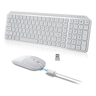 Free Wolf P11 Kit Teclado Y Mouse Inalámbrico Qwerty Español, 4000dpi, Kit Teclado Y Ratón Portátiles Con Ñ, Silencio Teclado Y Ratón, Hasta 20 M De Distancia, Compatible Con Windows,linux,mac,blanco