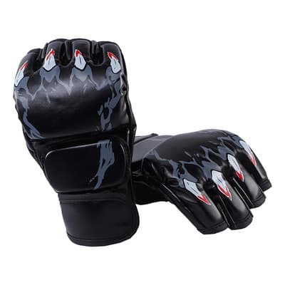 Guantes De Boxeo Hhads Tiger Tooth Con Medios Dedos, Guantes De Kickboxing Con Correas Ajustables, Material De Cuero Pu, Almohadillas Extra Para Los Pulgares, Training Good Helper (negro) Único