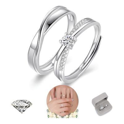 2 Anillos De Pareja Plata 925 Compromiso Promesa Ajustable Gooluu Plateado