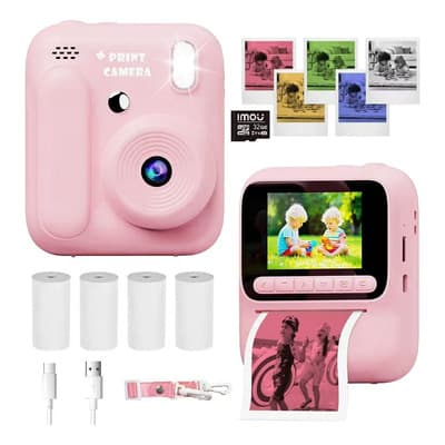 Glowlin® Cámara Digital Para Niños Hd Fotos Imprimible Con 32gb Sd Color Verde, Admite Impresión En Rollo A Color E Impresión En Blanco Y Negro En Papel Normal, Rosa