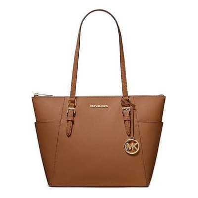 Bolsa Michael Kors Charlotte Large Saffiano Leather Top-Zip Tote Bag Luggage