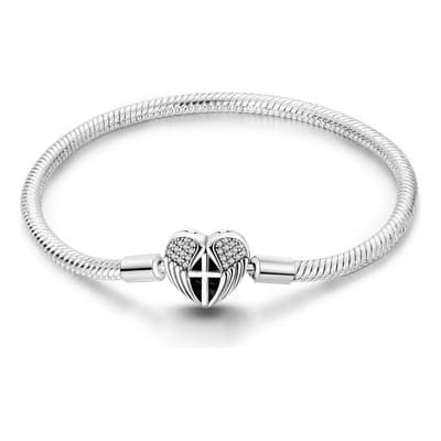 Pulsera De Plata 925 De Serpiente Cruz En Forma De Corazón Color Silver S925 Largo 19 48.3 Cm