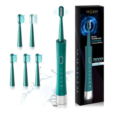 Viess Cepillo De Dientes Eléctrico Recargable De Limpieza Y Blanqueamiento Inteligente Suave Y Efectivo, Con Diseño Intergrado Cable De Usb Y 6 Cabezales De Repuesto Verde Oscuro