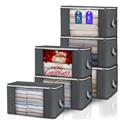 Weluvfit Bolsa De Almacenamiento De Ropa De Gran Capacidad 6pcs, Transparente De Organizador De Ropa Plegable, Caja De... Gris Rayas