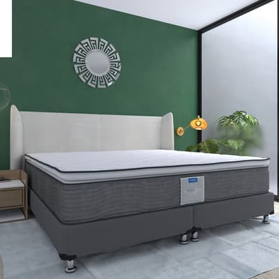 Colchón King Size Restonic Confort + Base Cama Gris Tapiz Color Leyen -gris