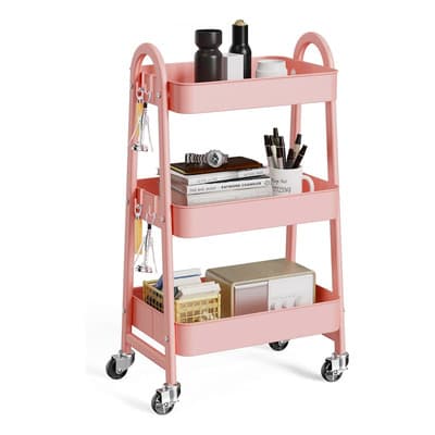 Carrito Organizador Multiusos 3 Niveles Con 360 Metal Ruedas Color Rosa 1 - $248.09 en Mercado Libre | PrecioMX