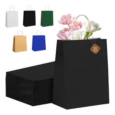 Bolsas De Regalo Ecológicas Decorativas De Papel, 50 Piezas Negro 21*11*27cm Foofoo®