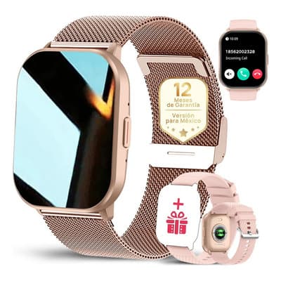 Reloj Inteligente Mujer De 2.01´´ Llamada Bluetooth Deportivo Smartwatch Impermeable Smart Watch Ios/android Notificación De Mensajes Asistente Voz Moda Salud Con Doble Correa Correa Rosa