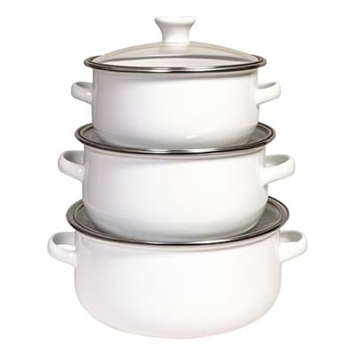 Juego De 3 Ollas De Peltre Con Tapa De Cristal Tradicional Blanco