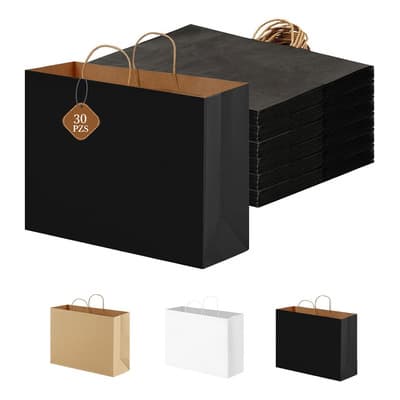 30 Pcs Bolsas De Papel Ecológicas Portátil Decorativas Regalo 32*11*25cm Negro Foofoo®