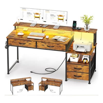 Escritorio En L Con Luz Led Y Enchufe Incluye 4 Cajones