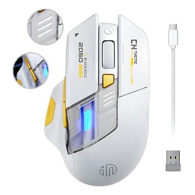 Mouse Inalámbrico Gamer Bluetooth Con Triple Modo Conexión Usb 2.4g, Bluetooth Y Cable Mouse Alambrico 6 Botones Con 12800dpi 1000hz Mouse Ergonomico Recargable Para Laptop Y De Escritorio Blanco